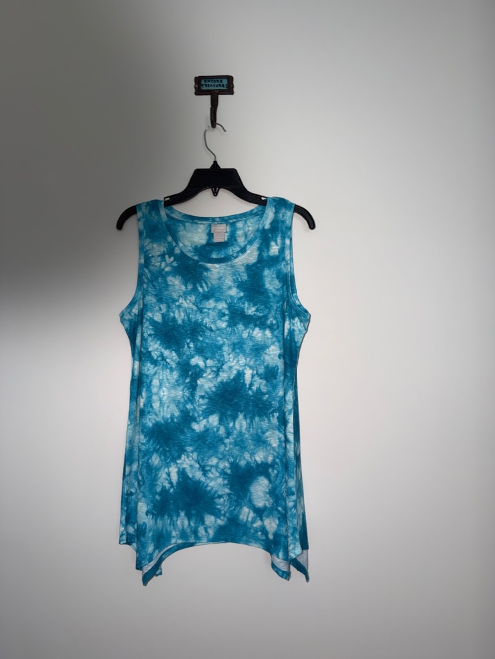 Women's Chico’s Size 1 ( M )Teal Tie-Dye Sleeveless Tank Top Tunic